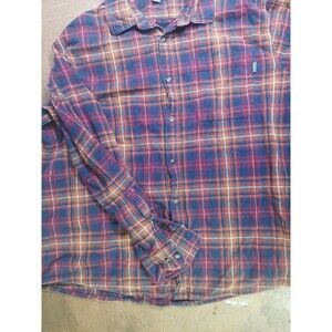 Eddie Bauer Mens 2XL Red & Orange Long Sleeve Plaid Button Down Flannel Shirt